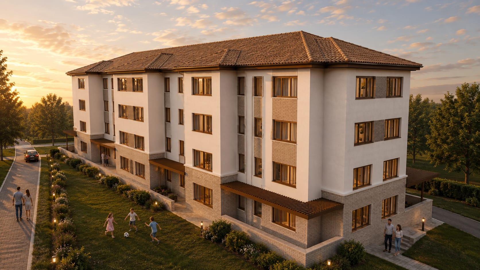 Fațada modernă a ansamblului rezidențial Nicol Residence Iași
